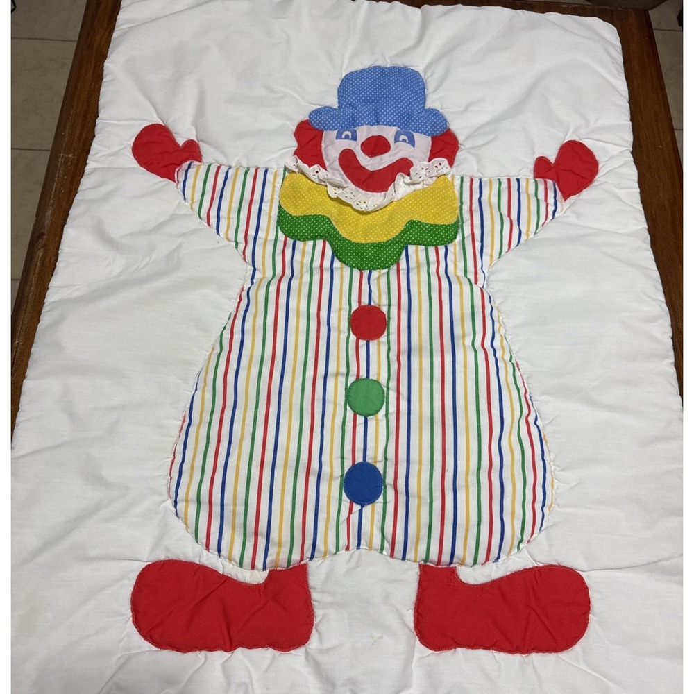 VTG Clown Handmade Quilted Rainbow 🌈 Crib Quilt 40x30 Play Pad Adorable
